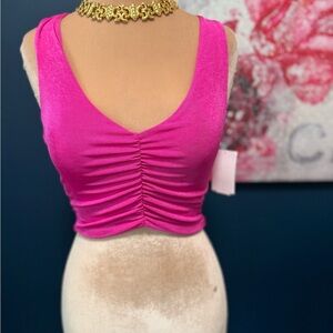 Naked Wardrobe Cropped Metallic Pink Ruched Sleeveless Top M. 2 for $20.00